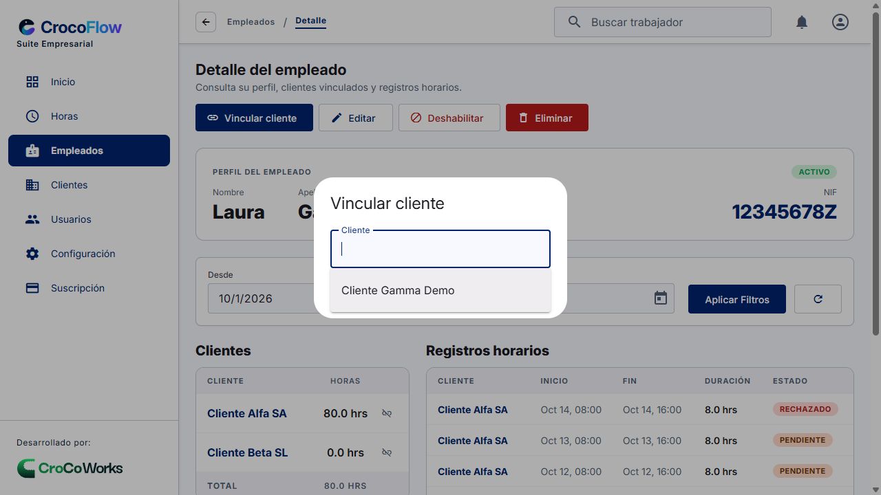 Ficha: selección de clientes vinculados