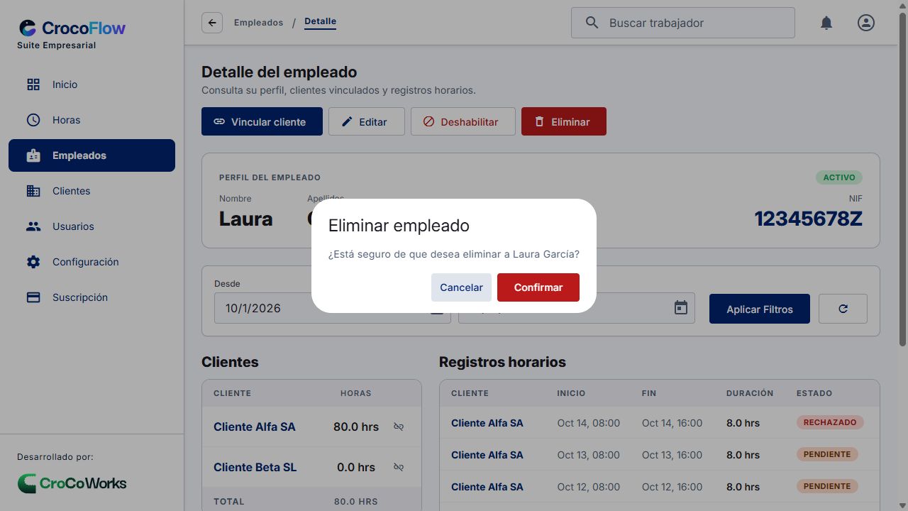 Baja de trabajador: confirmación y revisión de pendientes
