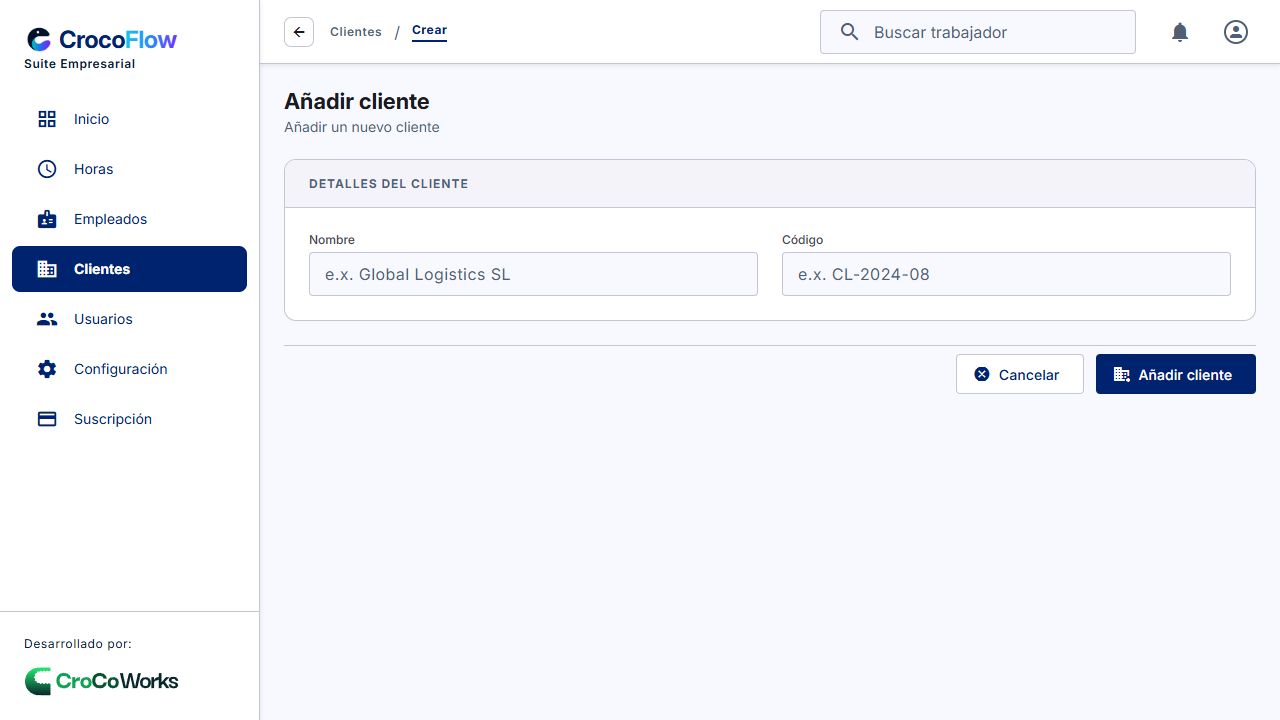 Alta de cliente: nombre, código y estado