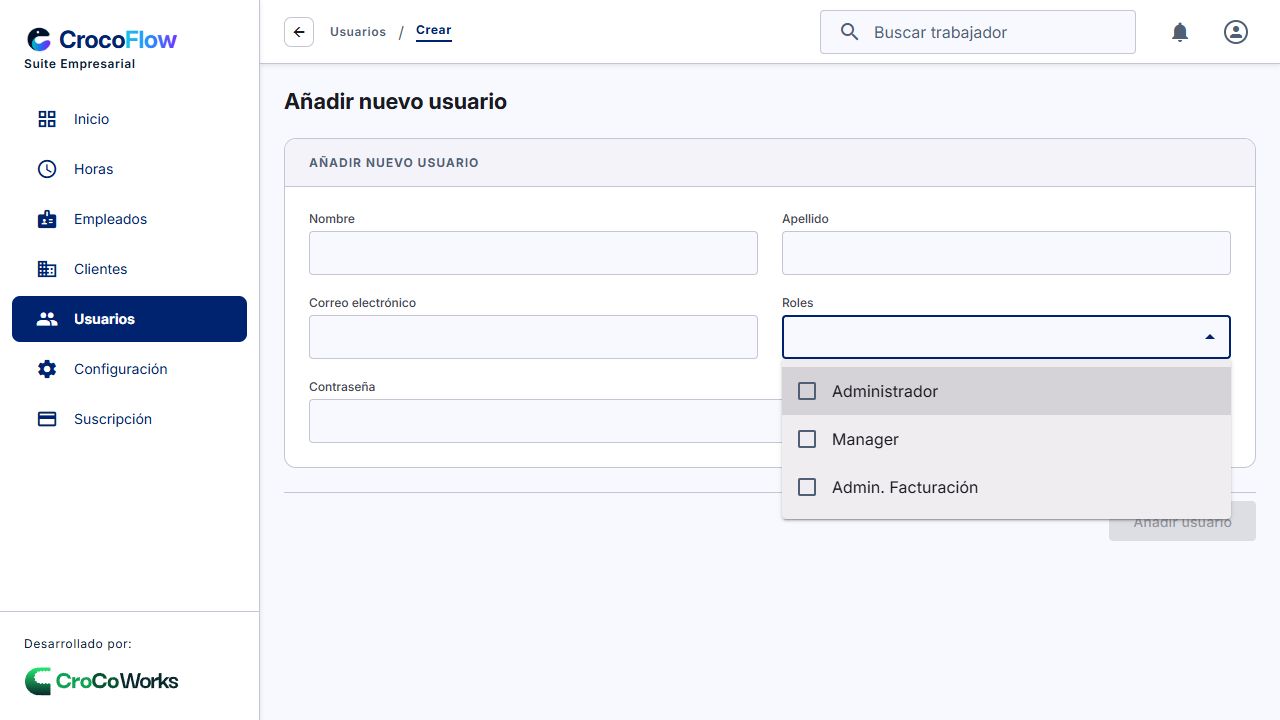 Selector de roles al crear un usuario de gestión.