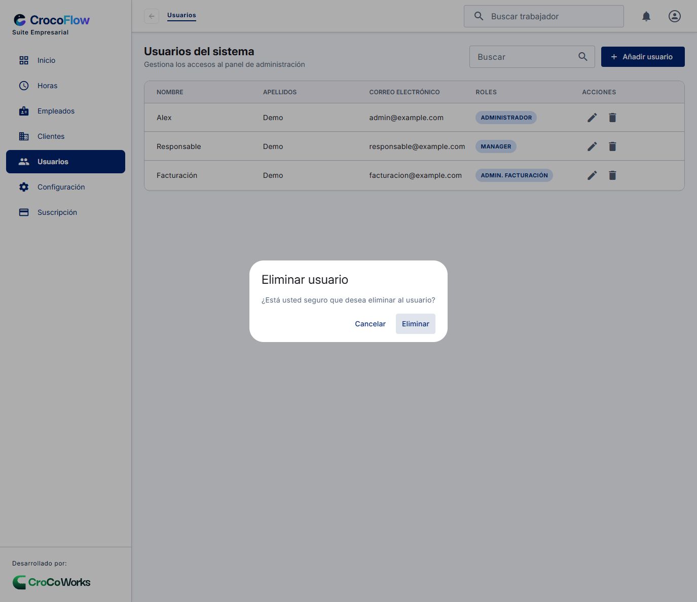 Confirmación para retirar el acceso de un usuario; no se ha ejecutado la baja.