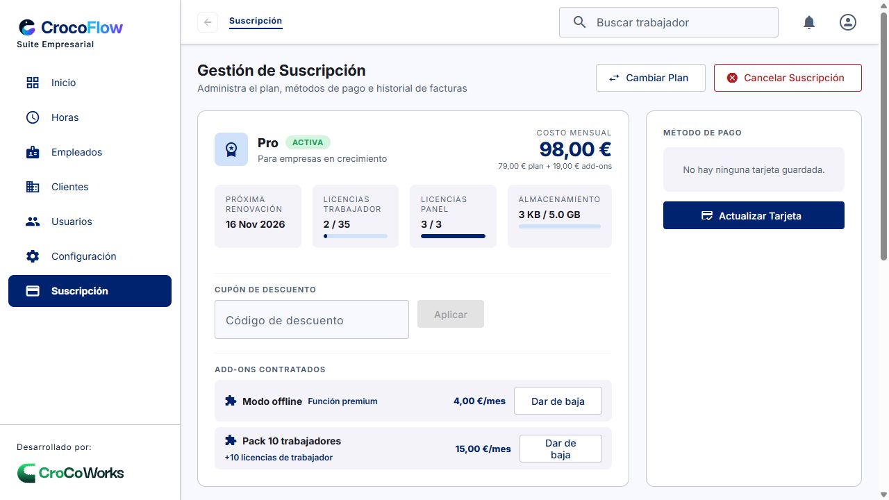 Suscripción: plan, capacidad y uso