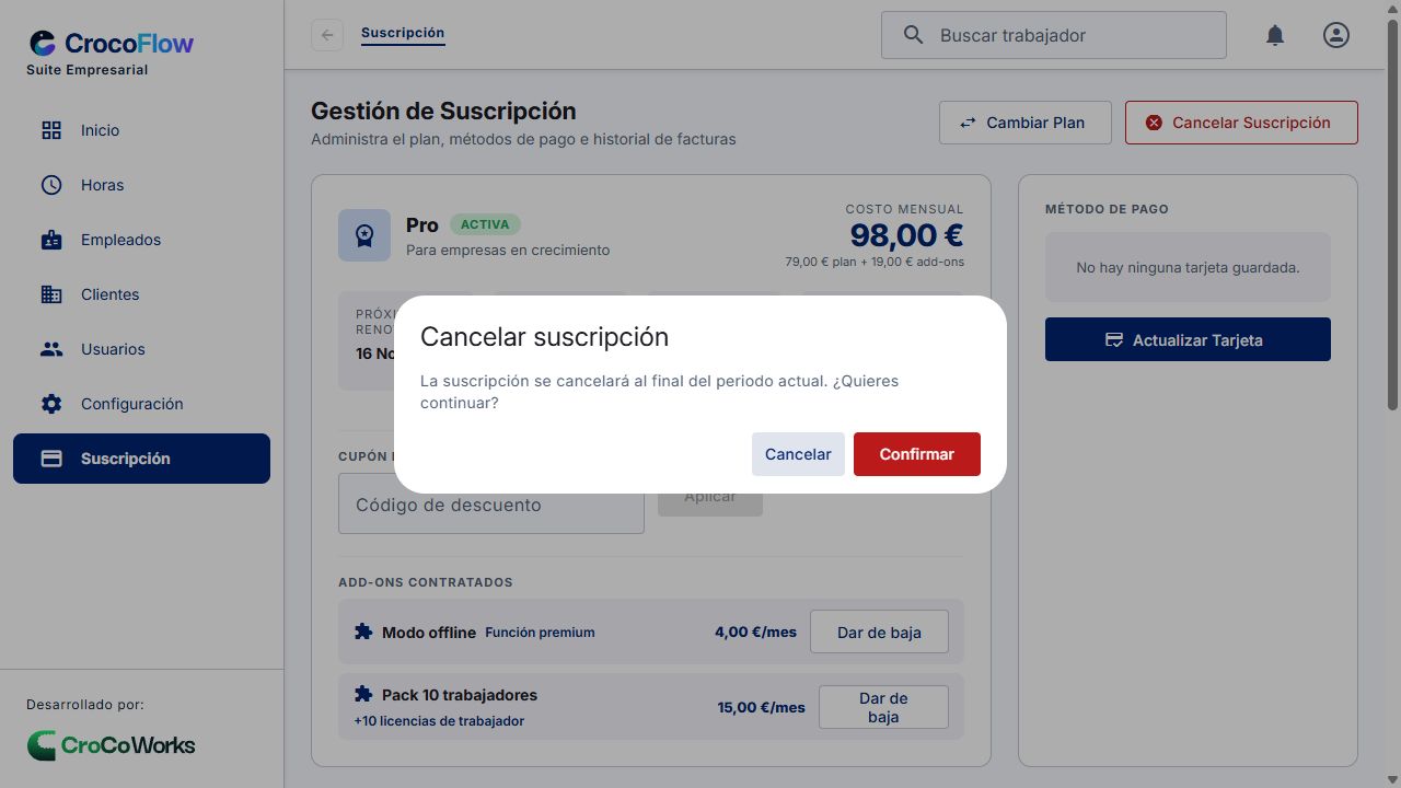 Diálogo de confirmación de cancelación; la suscripción no se ha cancelado.