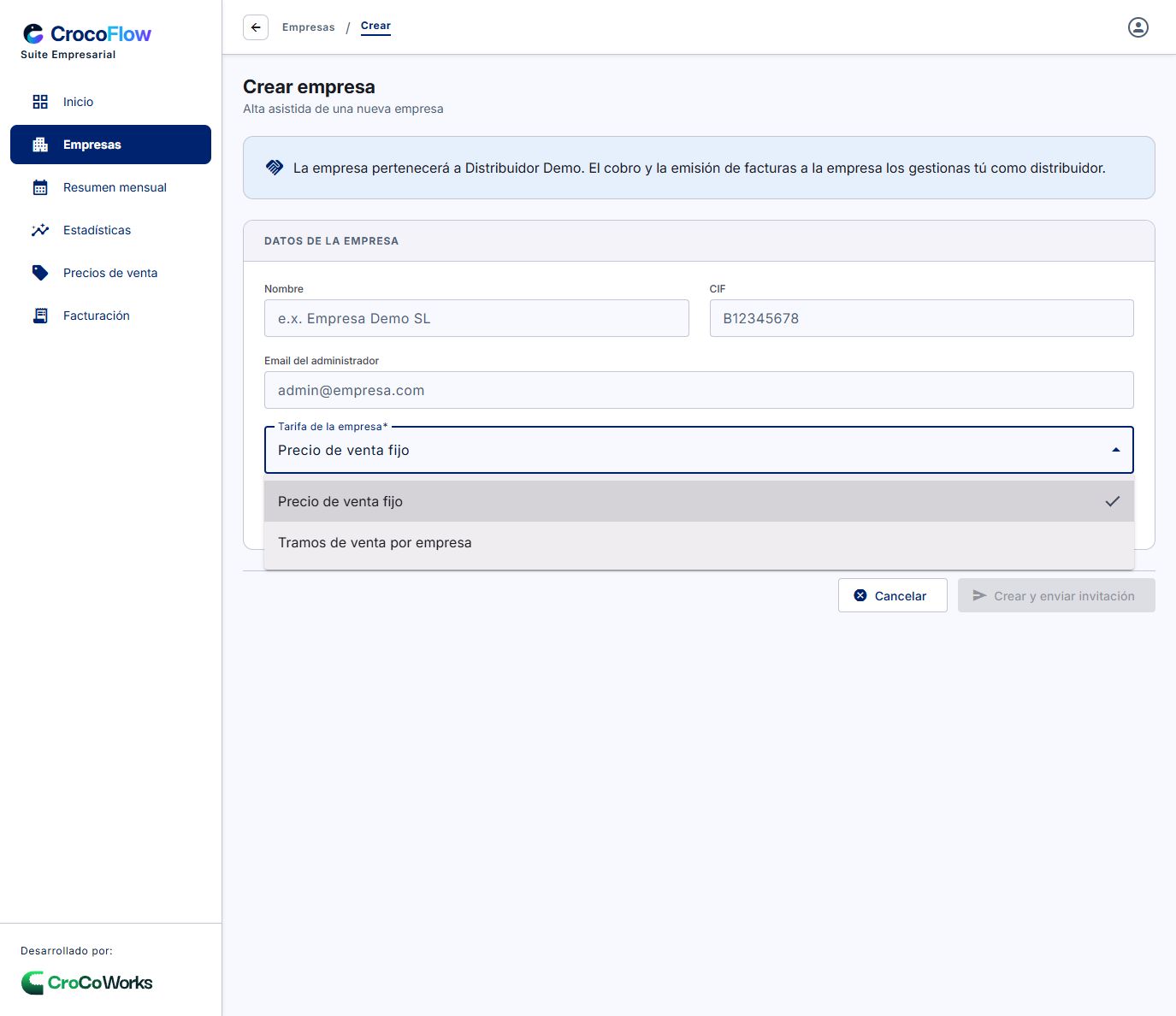 Modalidad de precio de una empresa